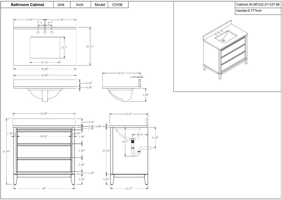 36 inch Lindsay Vanity - multiple colors