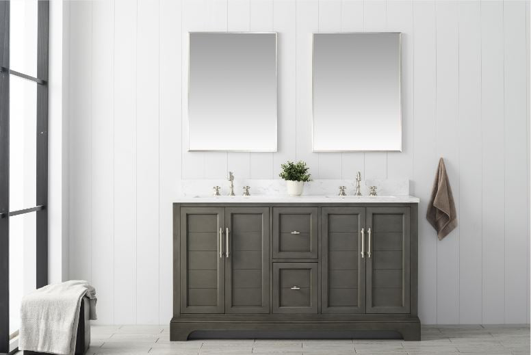 Farmhouse 60 in Double Sink Bathroom Vanity in Grey