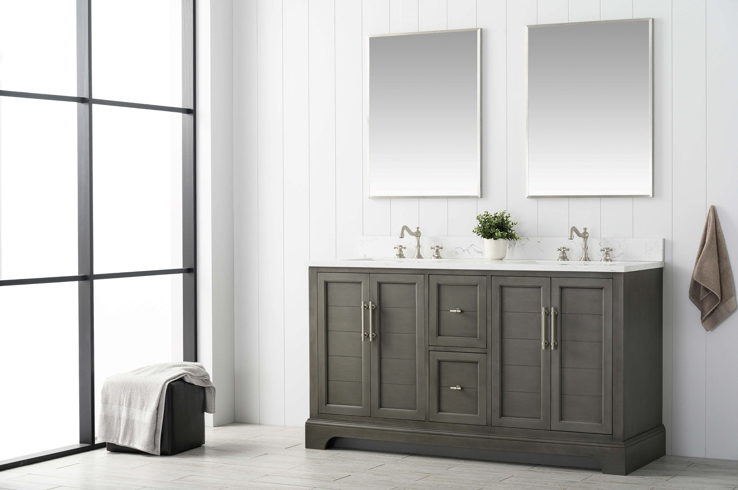 60" Modern Farmhouse, double sink vanity