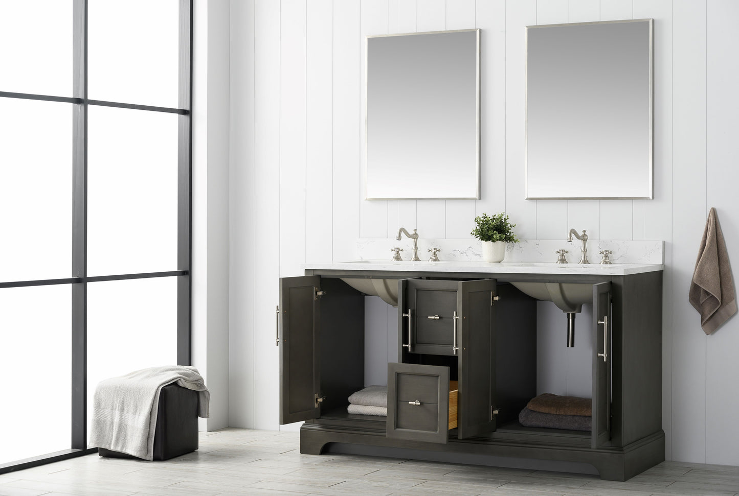60" Modern Farmhouse, double sink vanity