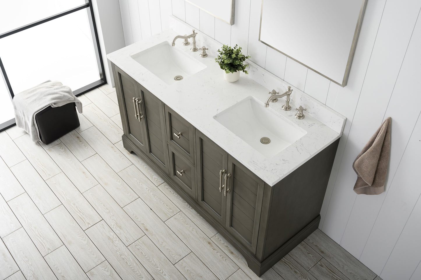 60" Modern Farmhouse, double sink vanity