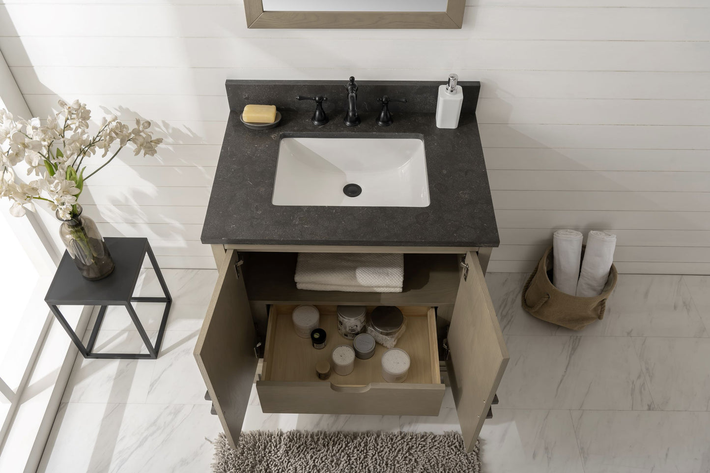 30" Antique Gray Oak Vanity with Stone Top - multiple options