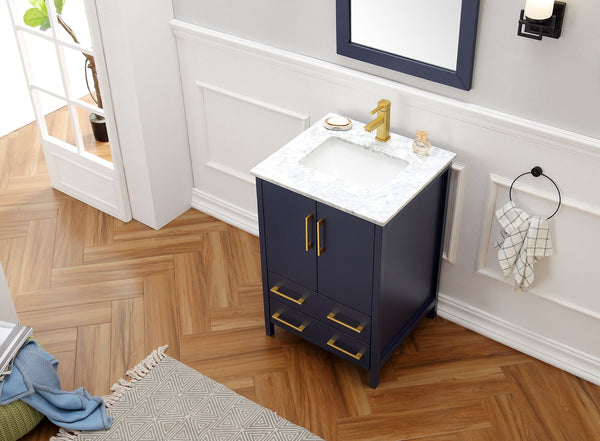 24 Blue Solid Wood Sink Vanity with Mirror