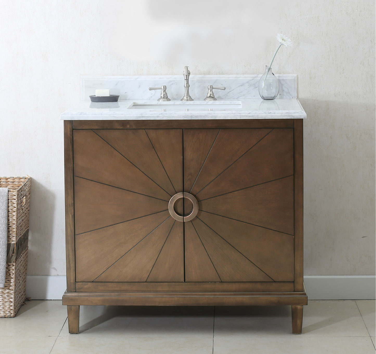 36" Antique Gray Oak Vanity with Stone Top - multiple options