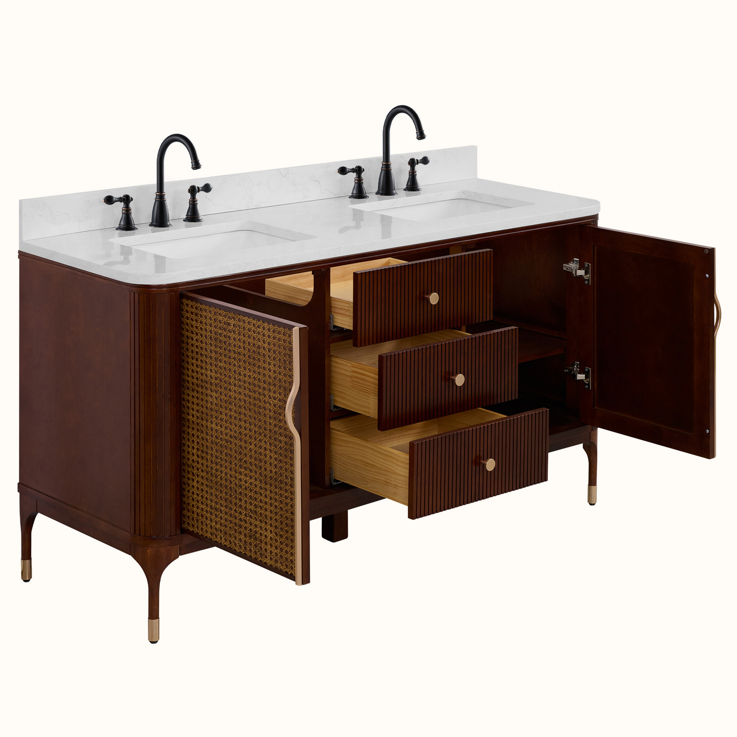 60" Mid-Century Modern, double sink