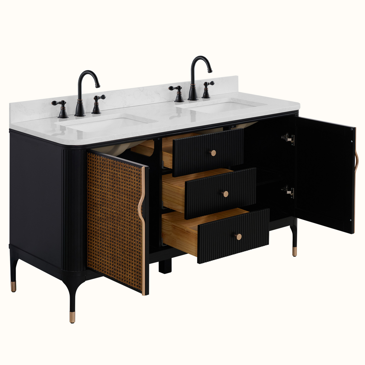 60" Mid-Century Modern, double sink