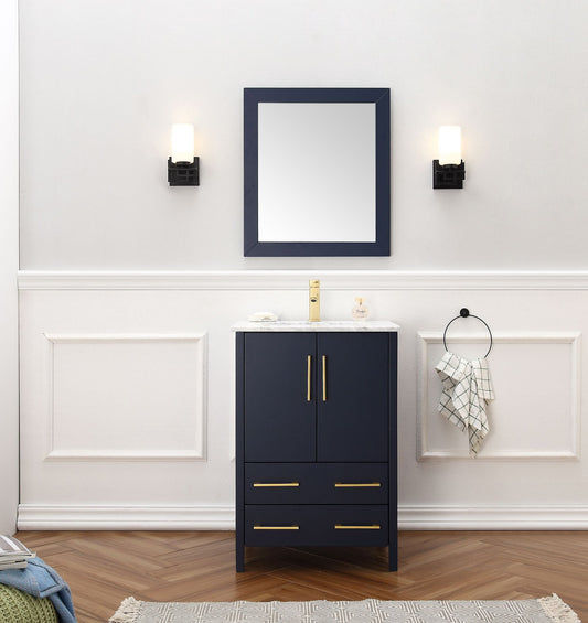24" Blue Solid Wood Sink Vanity with Mirror