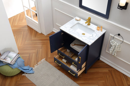 36" Blue Solid Wood Sink Vanity with Mirror