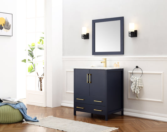 30" Blue Solid Wood Sink Vanity with Mirror