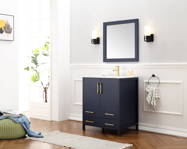 30 Blue Solid Wood Sink Vanity with Mirror